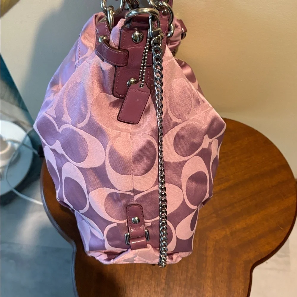 Coach  Brooke satchel  monogram canvas  lavender/dark violet trim Crossbody bag